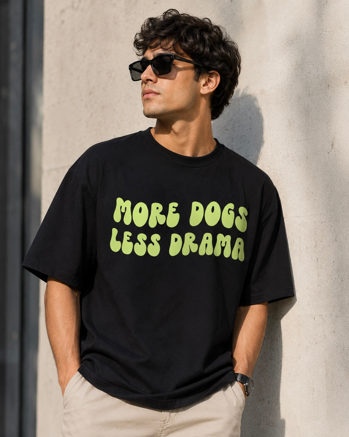 More Dogs, Less Drama – Funny Dog Lover Unisex Oversized T-Shirt 🐶💚🖤
