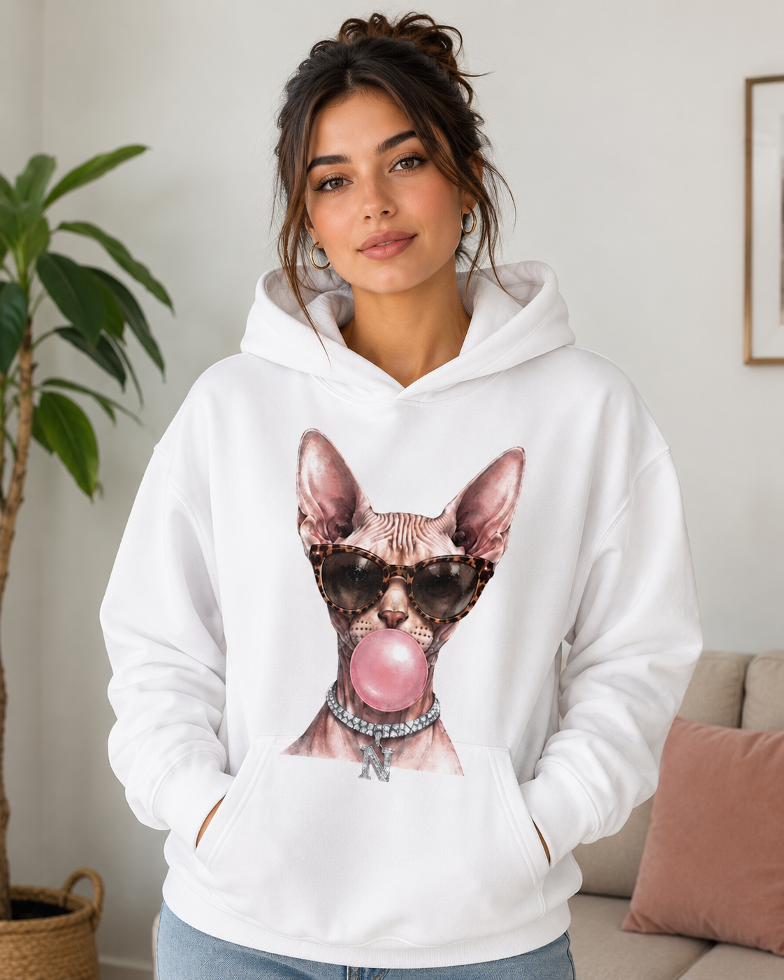 Glam Cat Hoodie – Unisex Premium Sphynx Cat Lover Hoodie