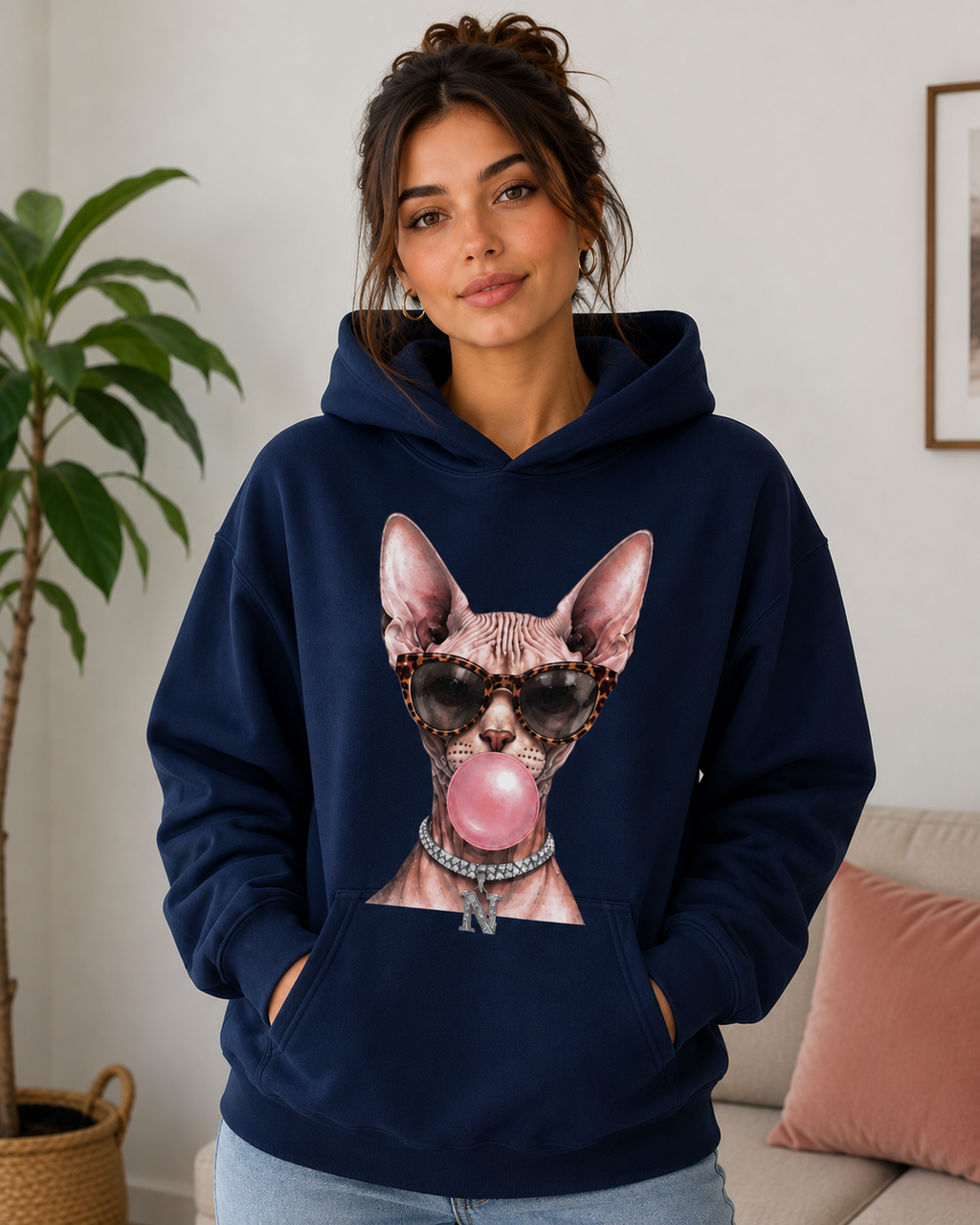 Glam Cat Hoodie – Unisex Premium Sphynx Cat Lover Hoodie