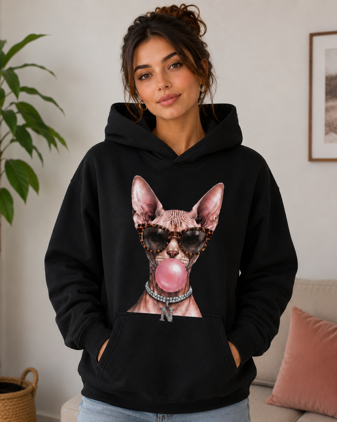 Glam Cat Hoodie – Unisex Premium Sphynx Cat Lover Hoodie