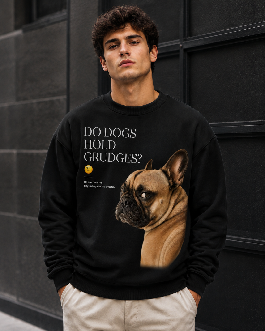 Do Dogs Hold Grudges? Funny French Bulldog Graphic Sweatshirt | Unisex Sweatshirt