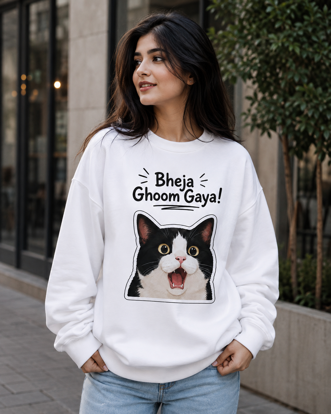 Bheja Ghoom Gaya! Funny Cat Graphic Sweatshirt | Unisex Sweatshirt