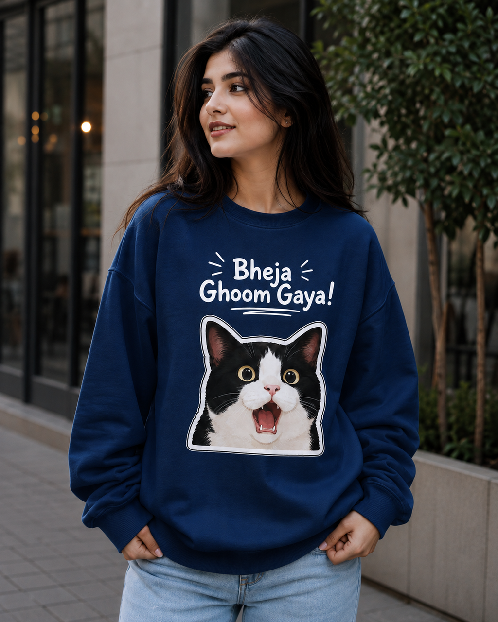 Bheja Ghoom Gaya! Funny Cat Graphic Sweatshirt | Unisex Sweatshirt