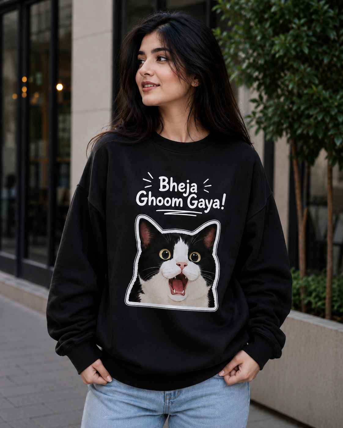 Bheja Ghoom Gaya! Funny Cat Graphic Sweatshirt | Unisex Sweatshirt