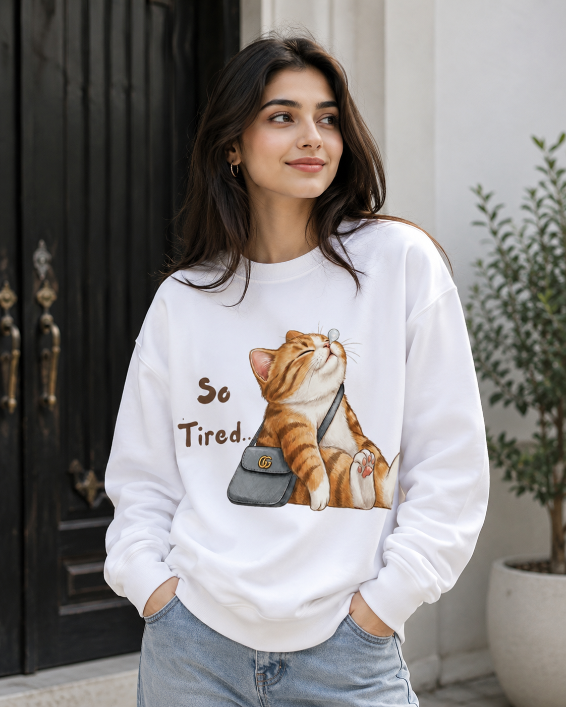 So Tired Cat Graphic Sweatshirt | Unisex Sweatshirt
