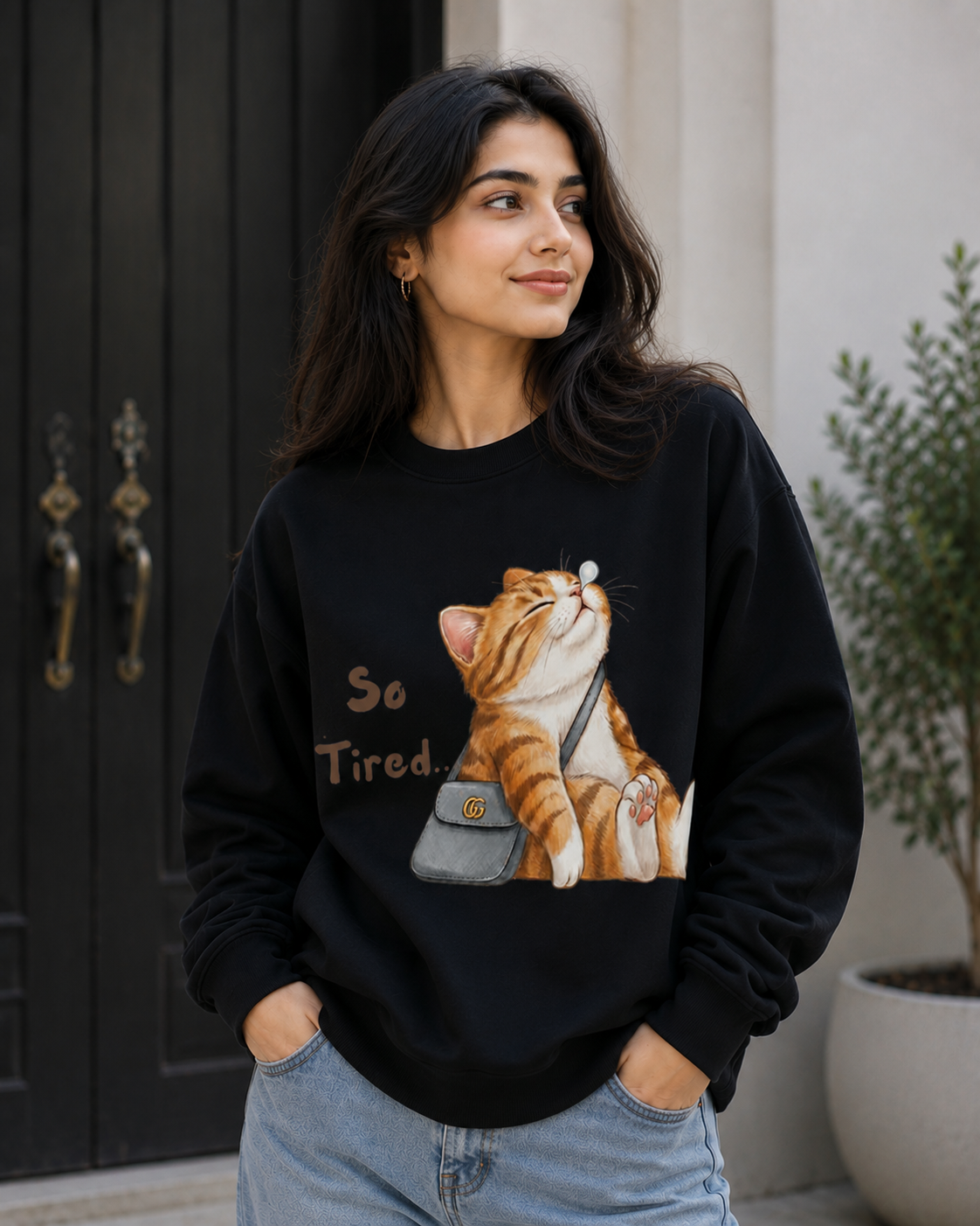 So Tired Cat Graphic Sweatshirt | Unisex Sweatshirt