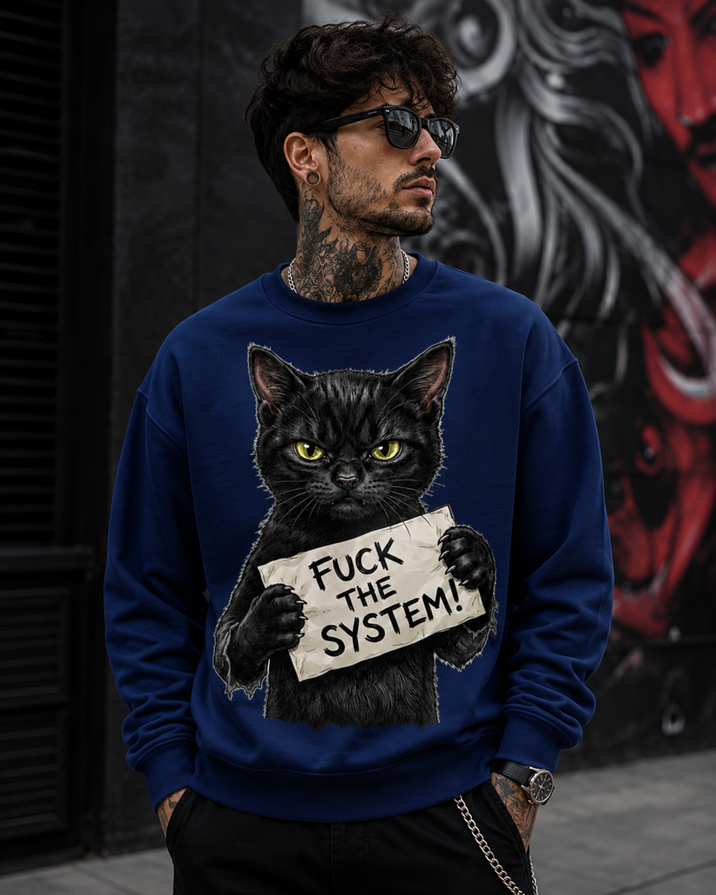 Fuck The System Rebel Cat Graphic Sweatshirt | Unisex Sweatshirt