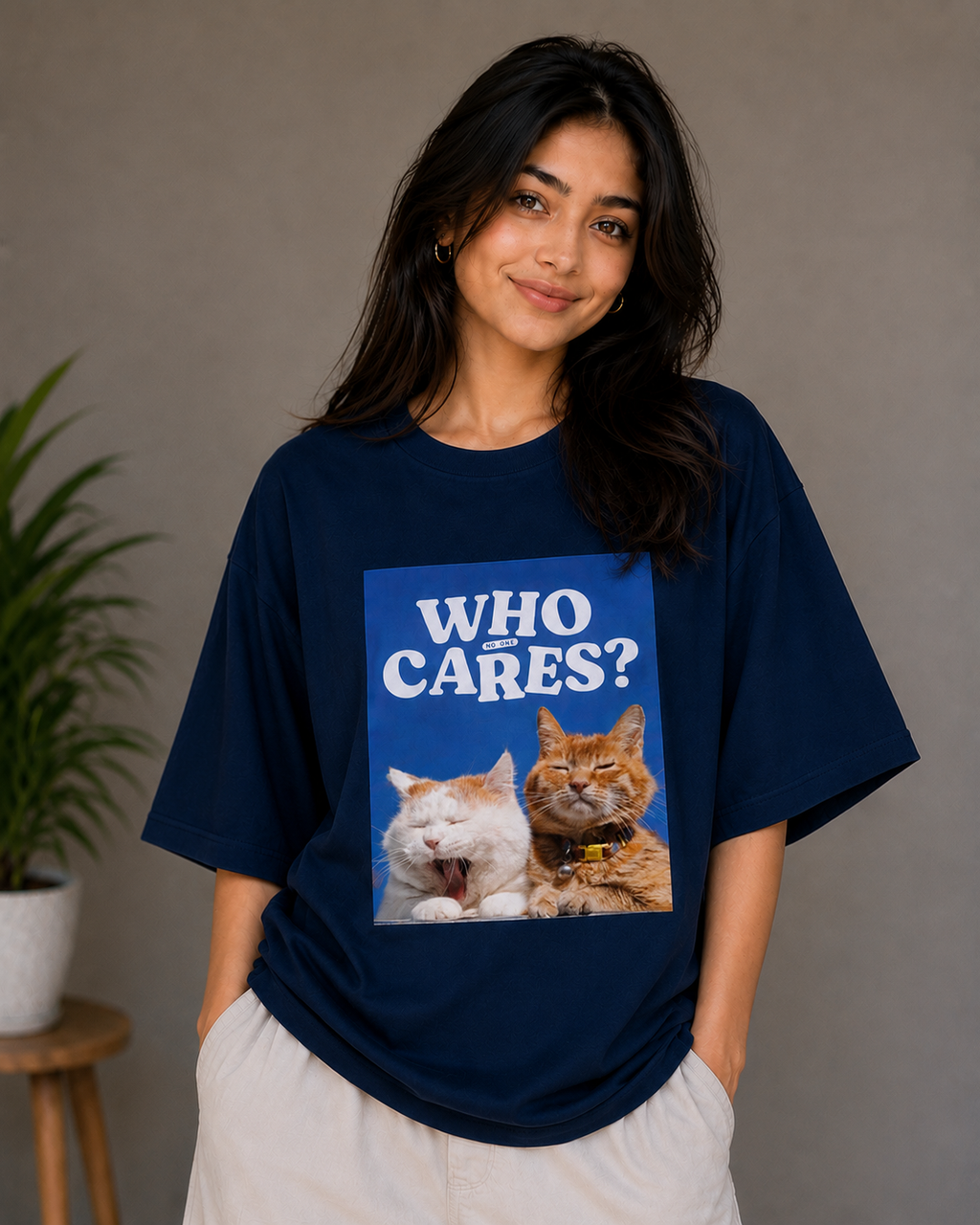 Who Cares? – Funny Cat Lover Unisex Oversized T-Shirt 😼🐾