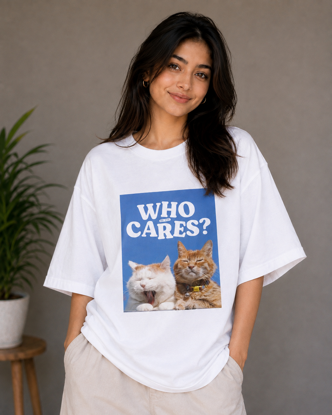 Who Cares? – Funny Cat Lover Unisex Oversized T-Shirt 😼🐾