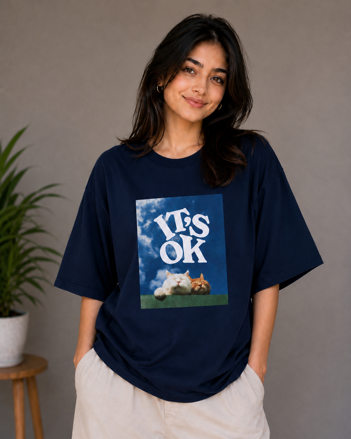 Yes, OK – Cute Cat Lover Unisex Oversized T-Shirt 🐱💙