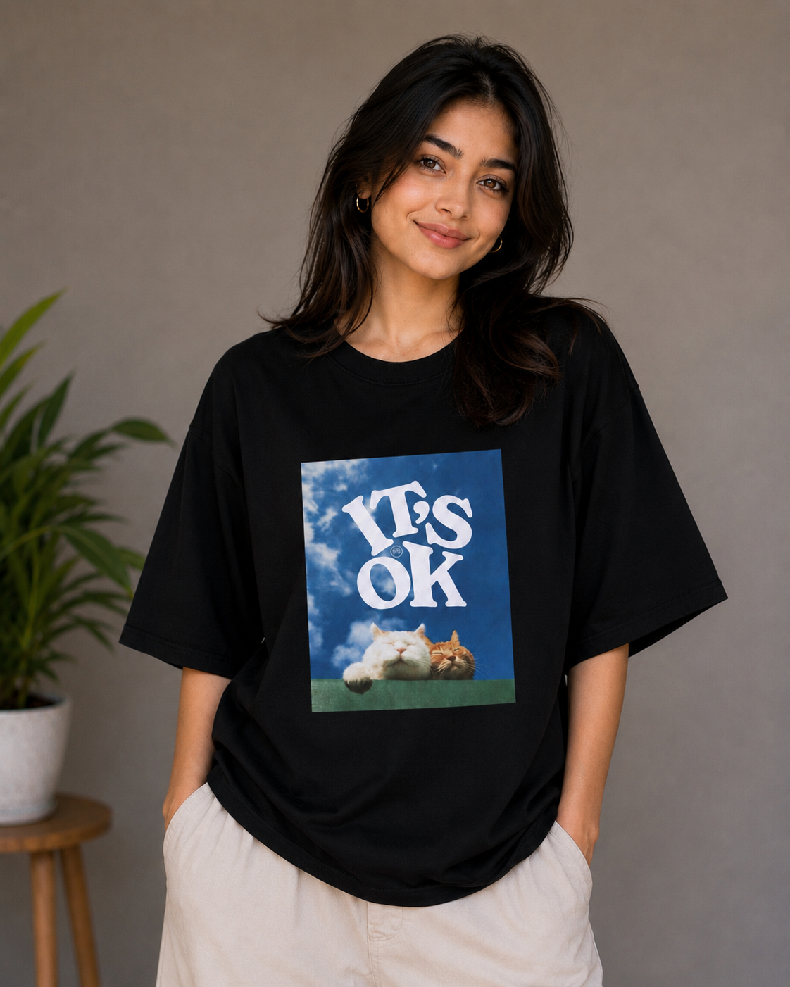 Yes, OK – Cute Cat Lover Unisex Oversized T-Shirt 🐱💙