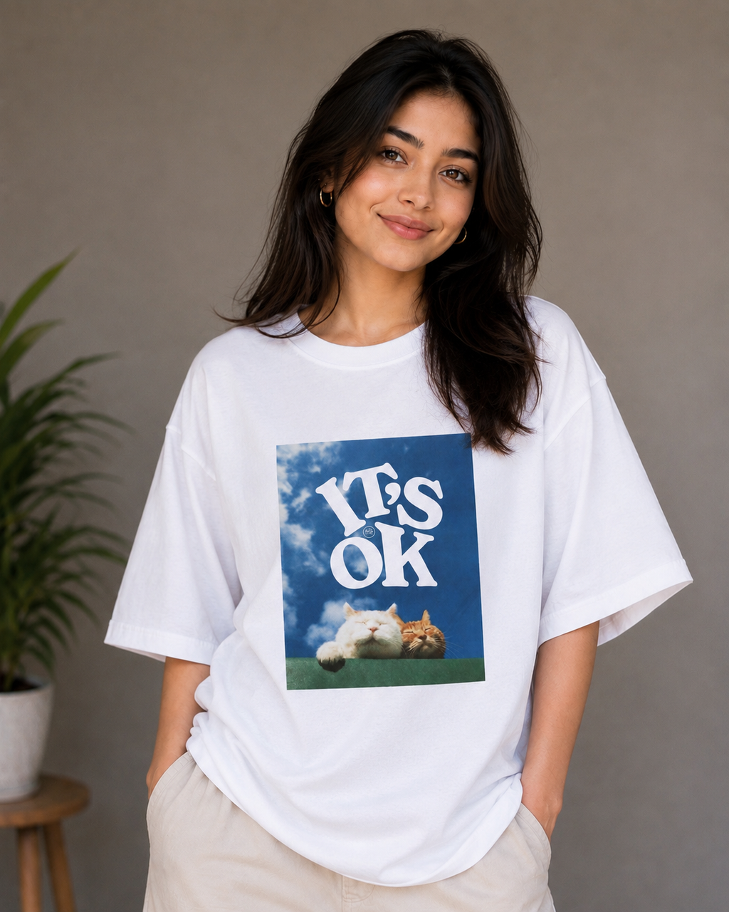 Yes, OK – Cute Cat Lover Unisex Oversized T-Shirt 🐱💙