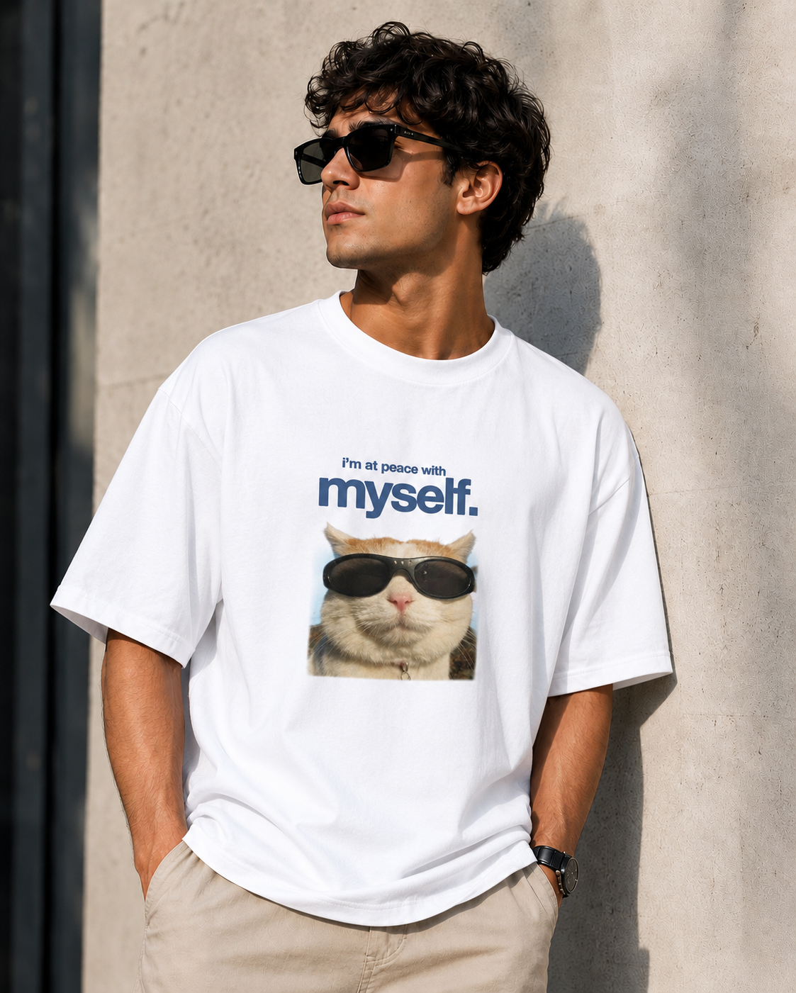Peace with Myself – Cool Cat Lover Unisex Oversized T-Shirt 😎🐱