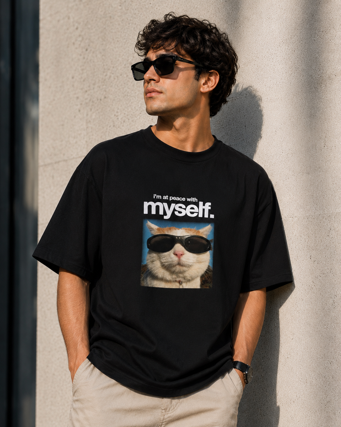 Peace with Myself – Cool Cat Lover Unisex Oversized T-Shirt 😎🐱