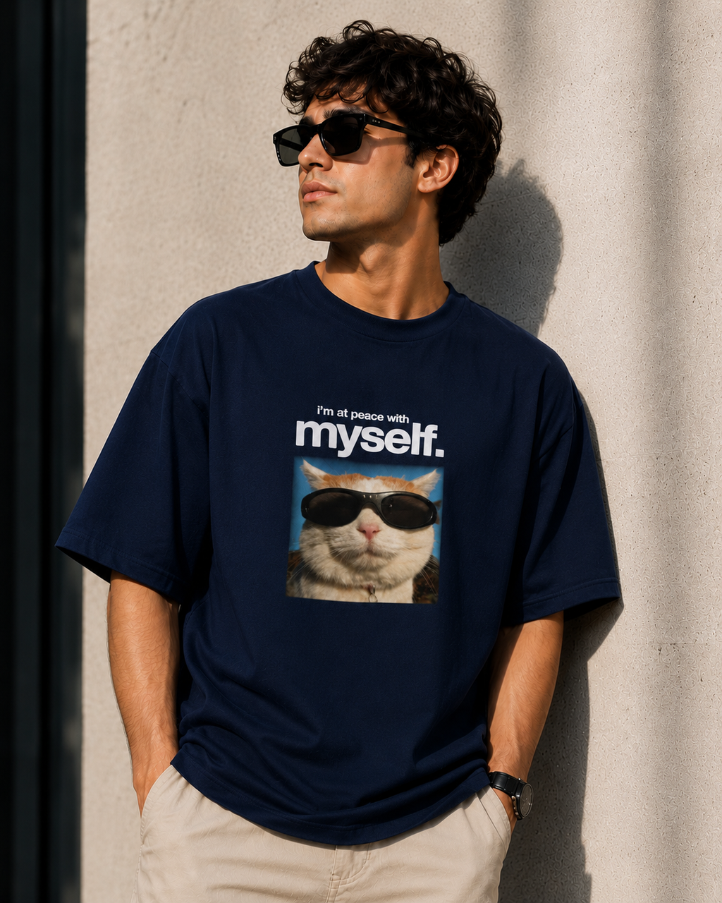 Peace with Myself – Cool Cat Lover Unisex Oversized T-Shirt 😎🐱