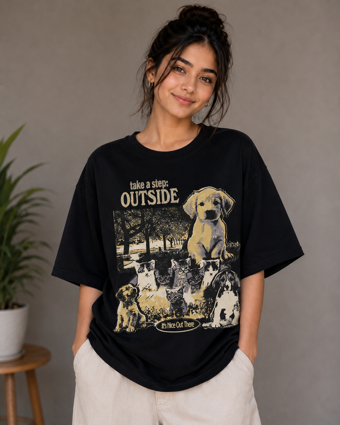 Take a Step Outside – Dog Lover Unisex Oversized T-Shirt 🐶🌿