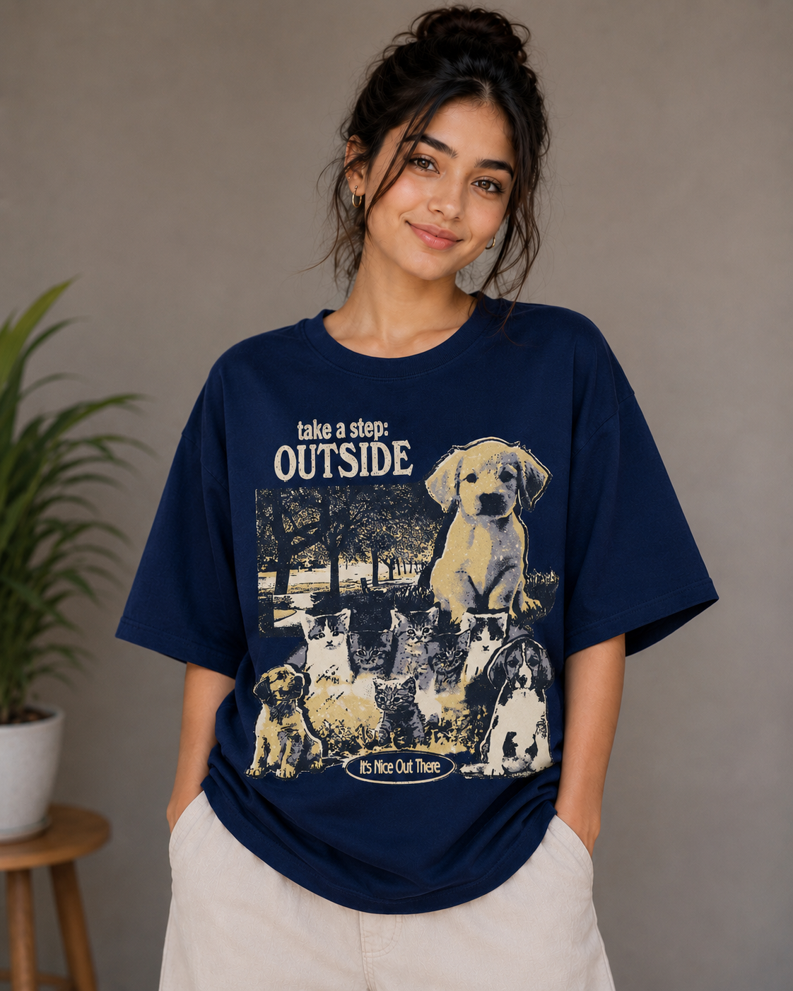 Take a Step Outside – Dog Lover Unisex Oversized T-Shirt 🐶🌿