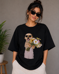 Flower Power Pup – Cute Dog Lover Unisex Oversized T-Shirt 🌼🐶