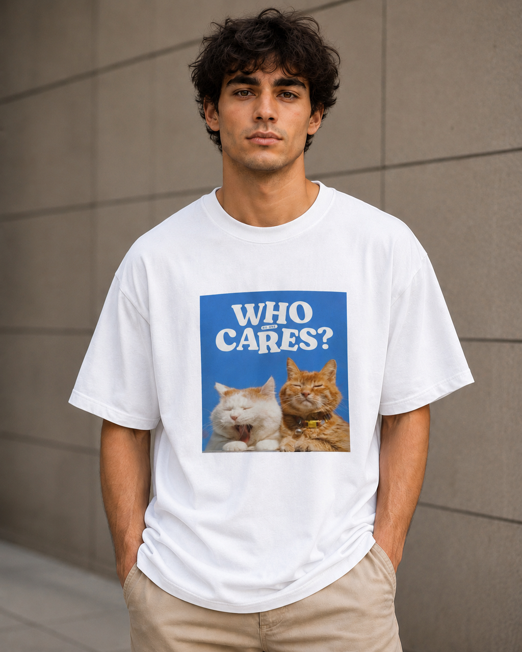 Who Cares Anyway? – Funny Cat Lover Unisex Oversized T-Shirt 😼🐾