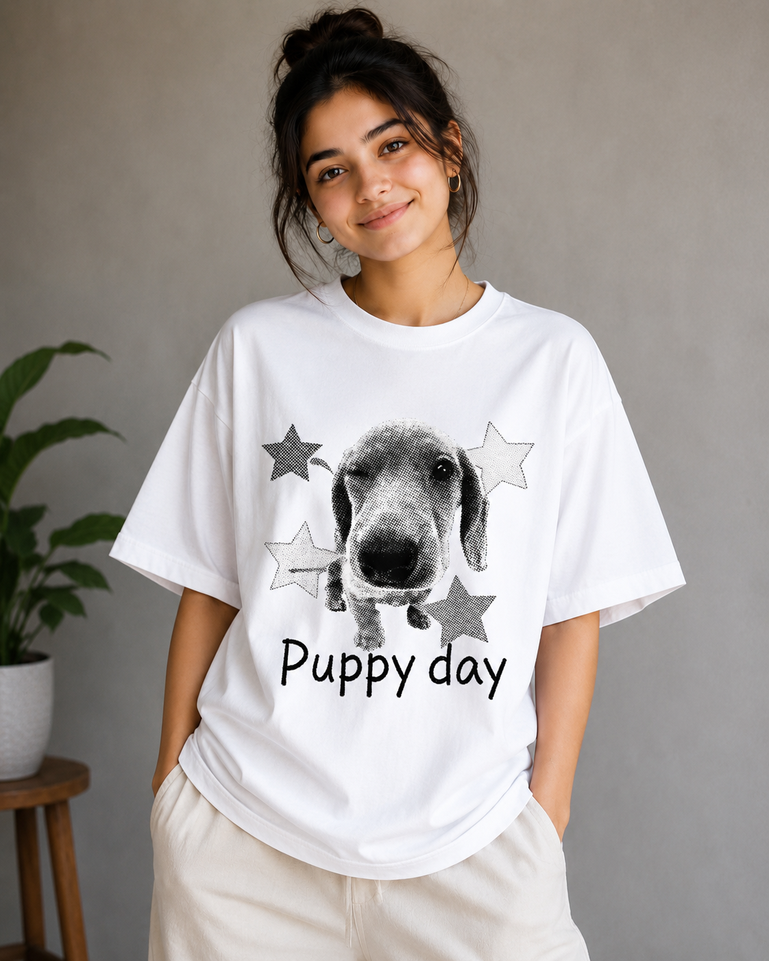 Puppy Day – Cute Dog Lover Unisex Oversized T-Shirt 🐶⭐🖤