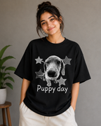 Puppy Day – Cute Dog Lover Unisex Oversized T-Shirt 🐶⭐🖤