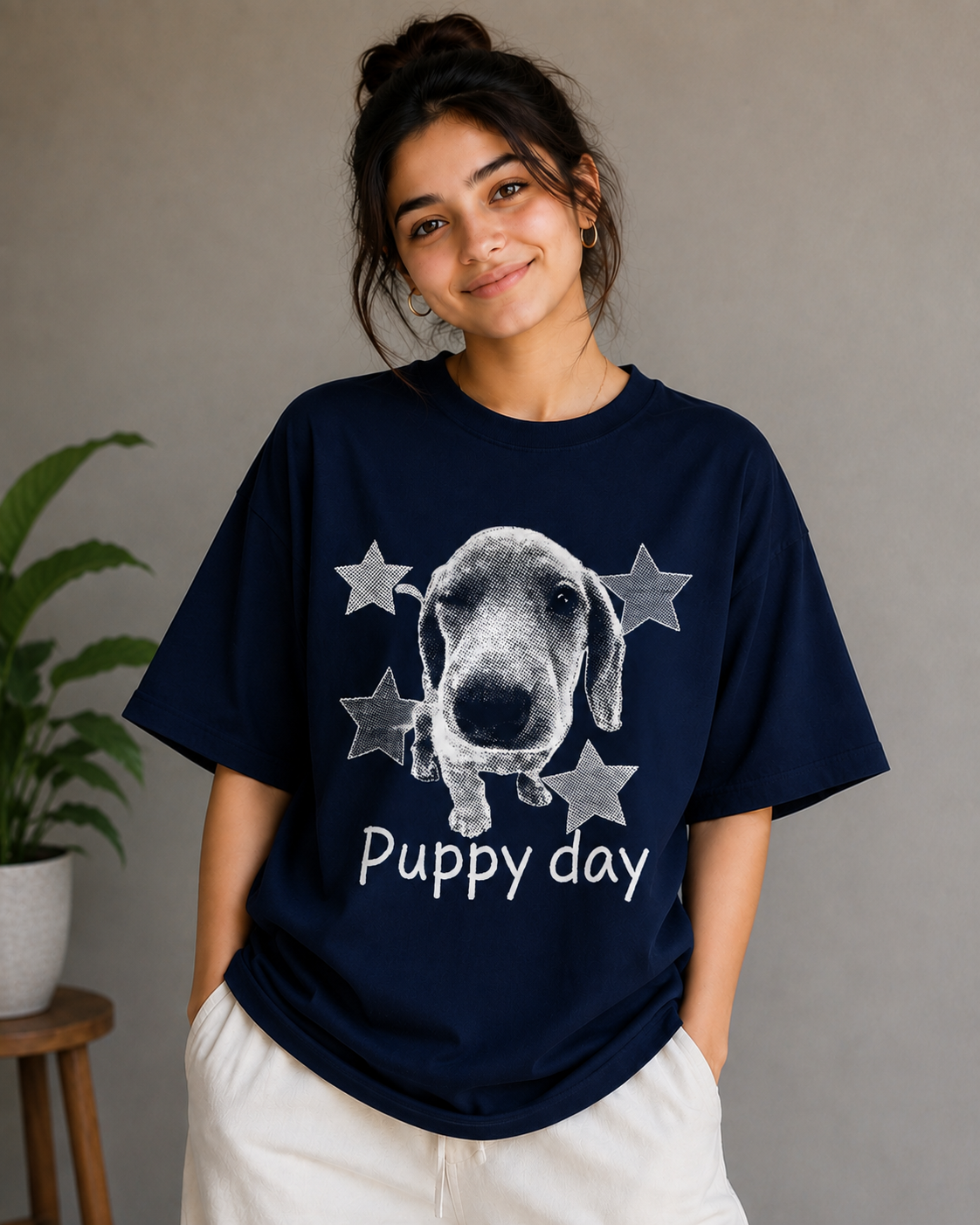 Puppy Day – Cute Dog Lover Unisex Oversized T-Shirt 🐶⭐🖤