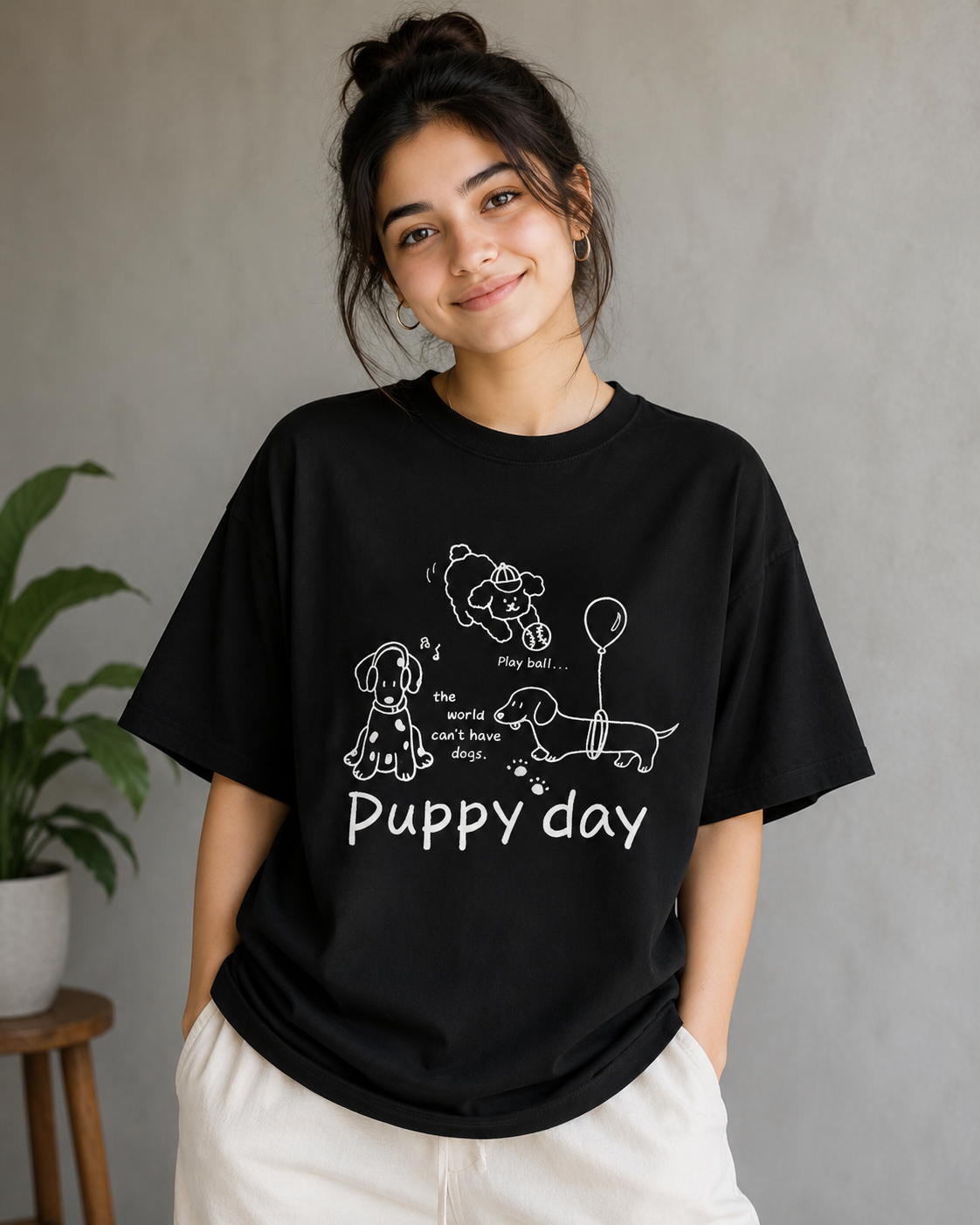 Puppy Day – Cute & Playful Dog Lover Unisex Oversized T-Shirt 🐶🎈🐾