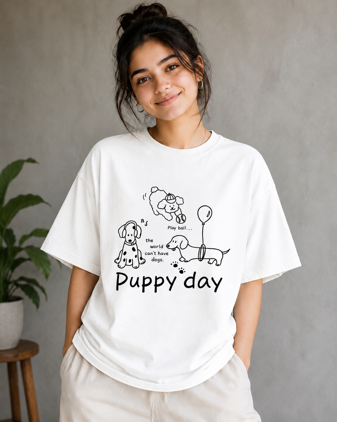 Puppy Day – Cute & Playful Dog Lover Unisex Oversized T-Shirt 🐶🎈🐾