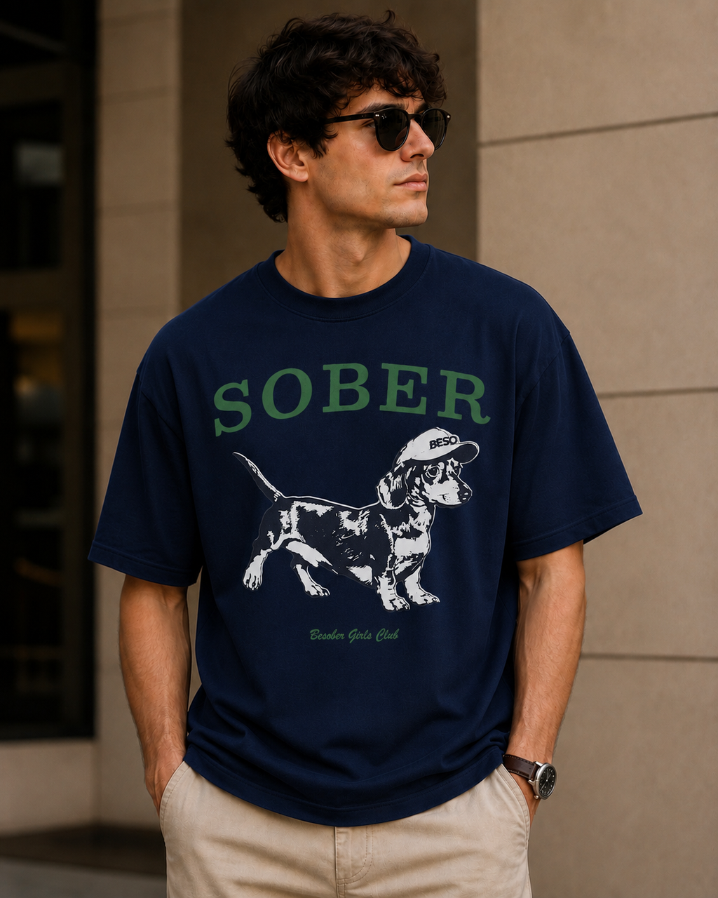 Sober Beagle – Cool Dog Lover Unisex Oversized T-Shirt 🐶💚