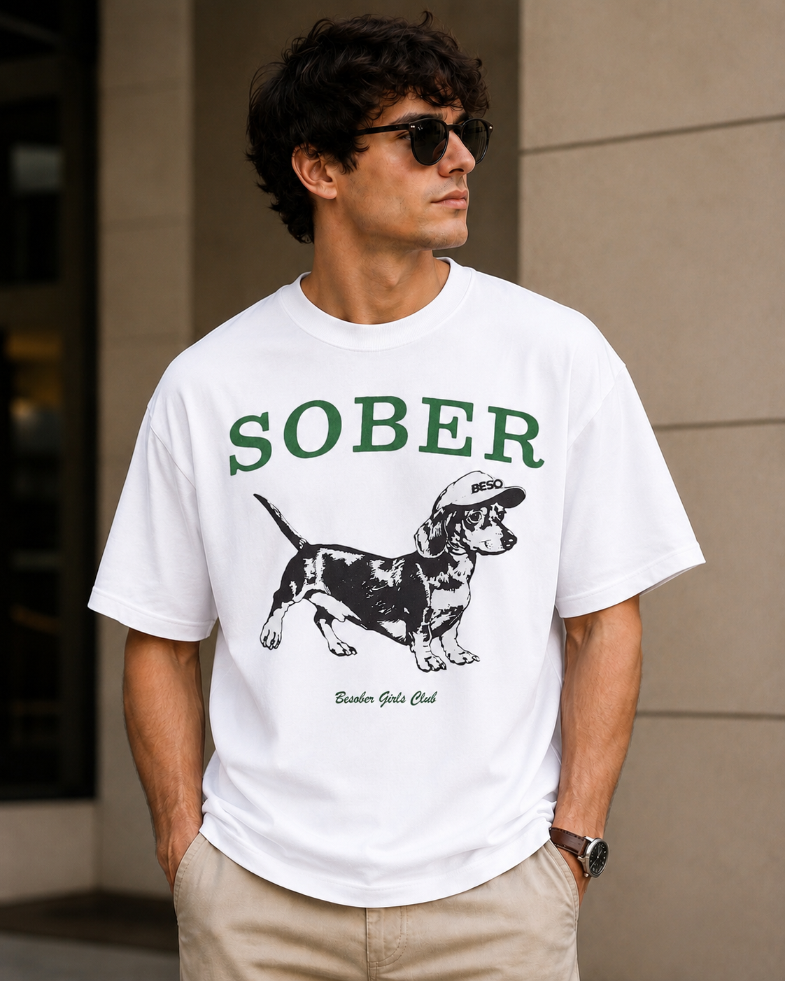 Sober Beagle – Cool Dog Lover Unisex Oversized T-Shirt 🐶💚
