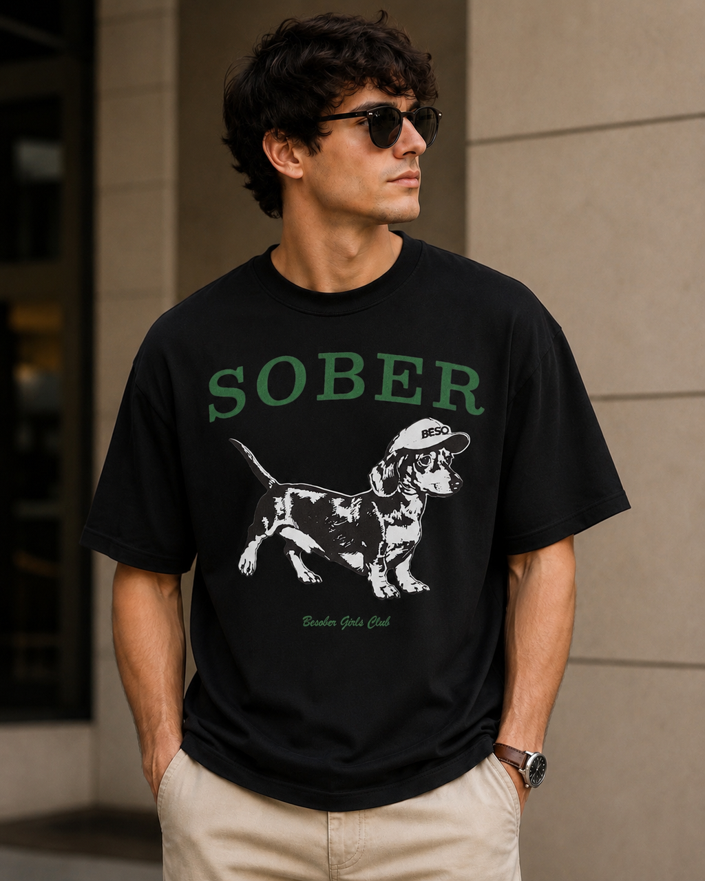 Sober Beagle – Cool Dog Lover Unisex Oversized T-Shirt 🐶💚