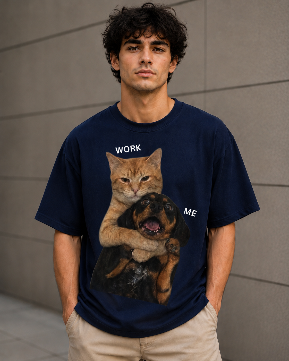 Work Me – Funny Cat & Dog Lover Unisex Oversized T-Shirt 🐱🐶😄
