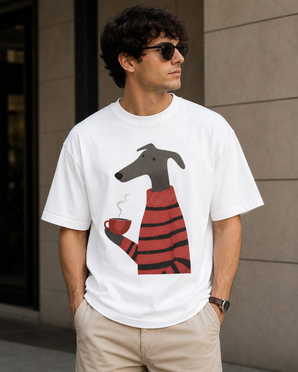 Coffee Hound – Cozy Dog Lover Unisex Oversized T-Shirt☕🐶🖤