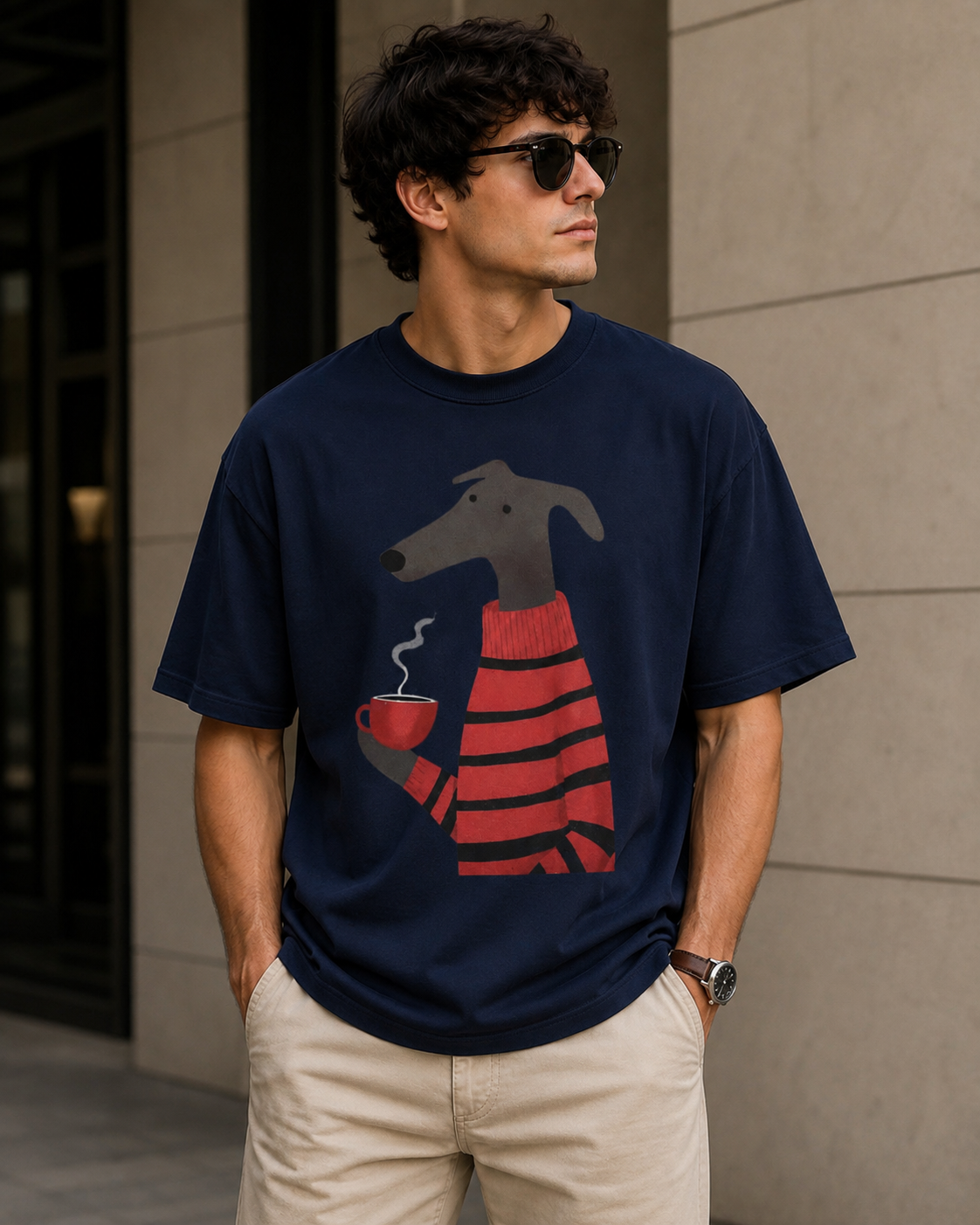 Coffee Hound – Cozy Dog Lover Unisex Oversized T-Shirt☕🐶🖤