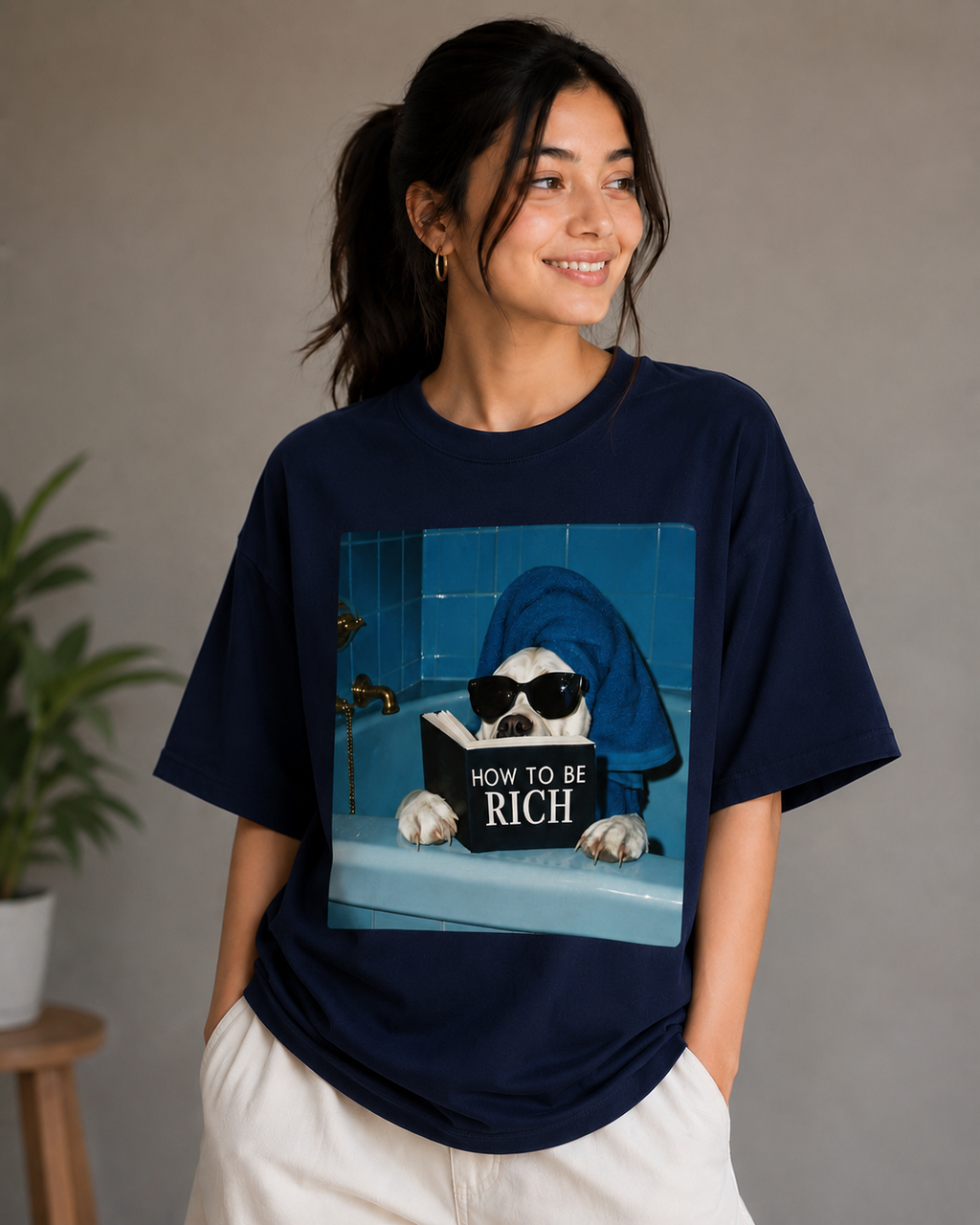 How to Be Rich – Funny Dog Lover Unisex Oversized T-Shirt  🐶💸💙