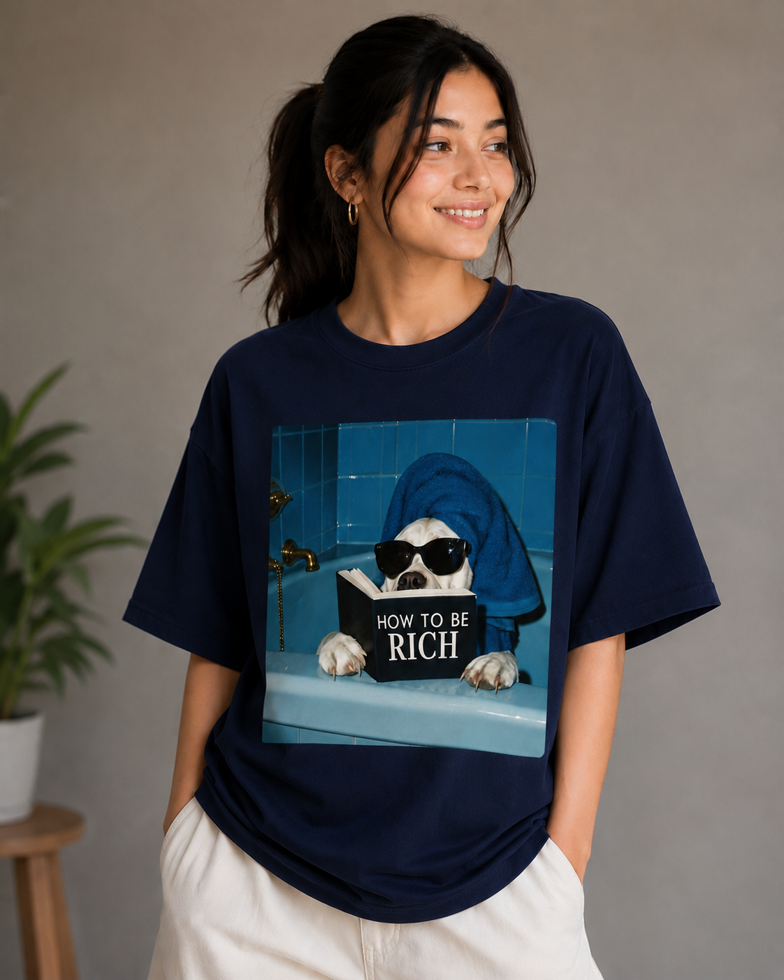 How to Be Rich – Funny Dog Lover Unisex Oversized T-Shirt  🐶💸💙