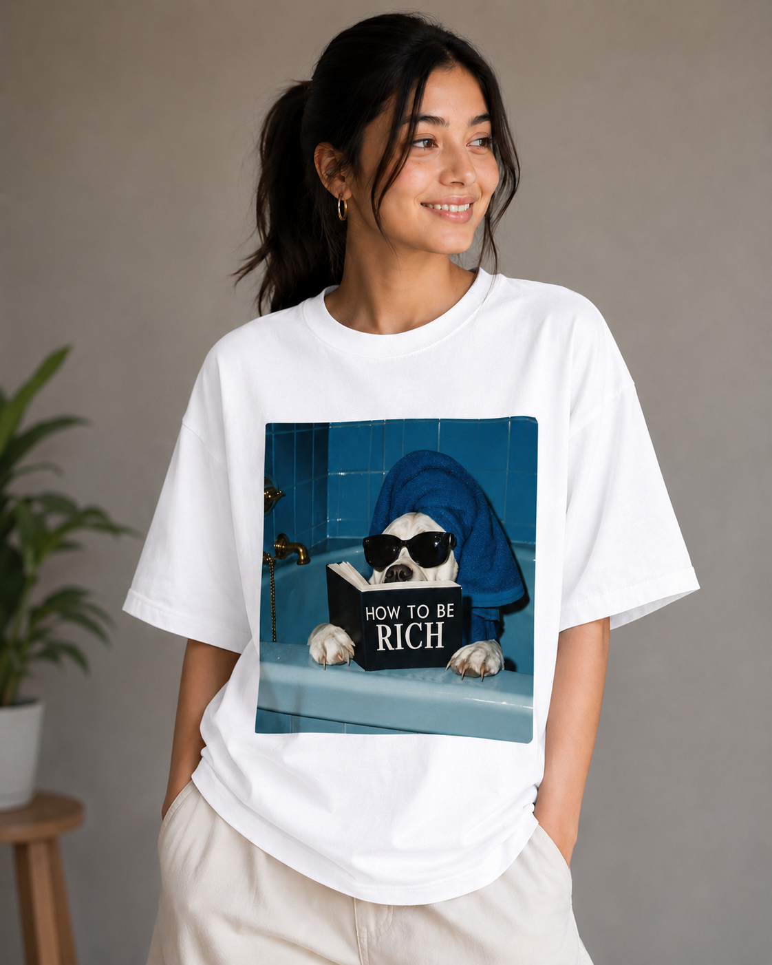 How to Be Rich – Funny Dog Lover Unisex Oversized T-Shirt  🐶💸💙