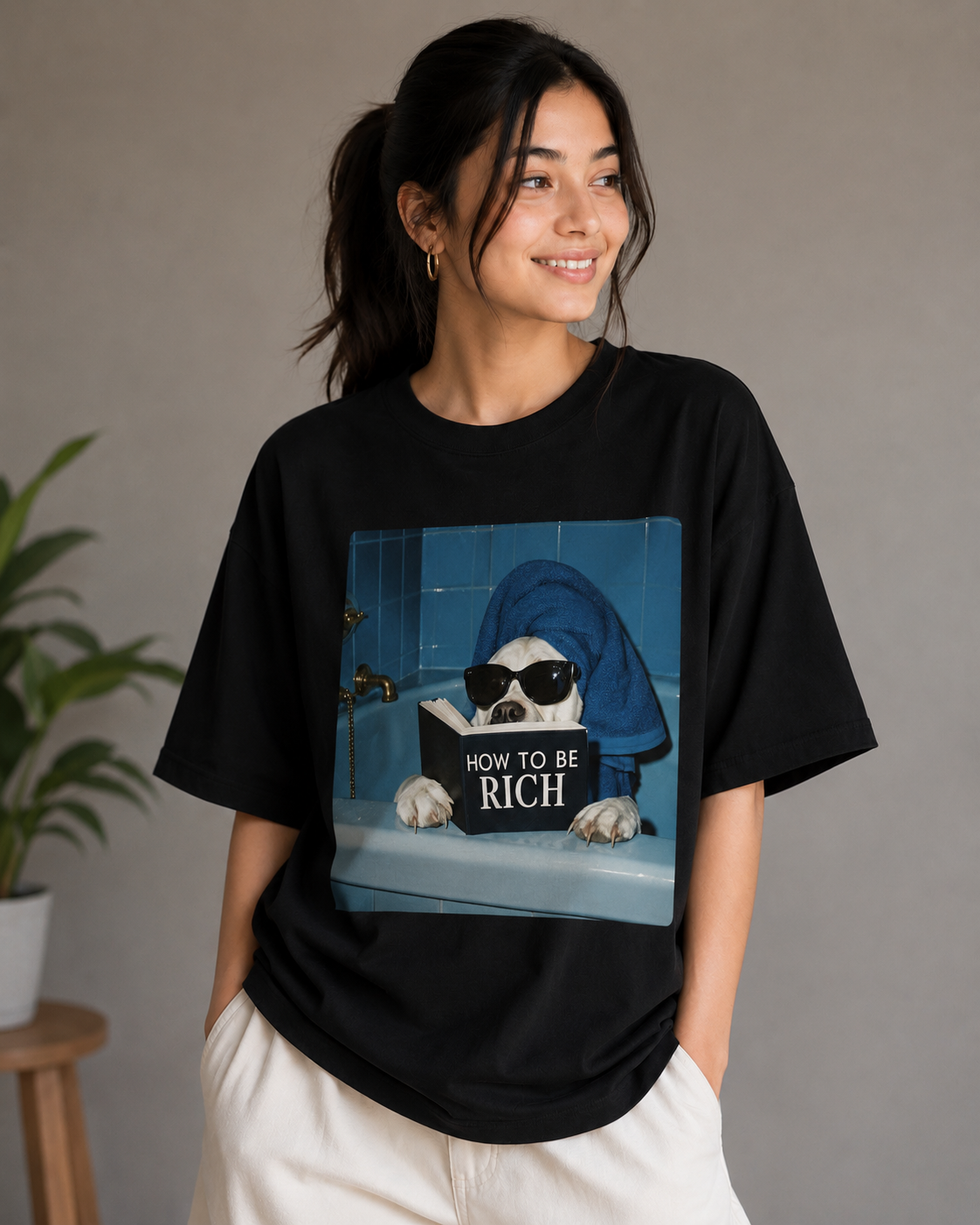 How to Be Rich – Funny Dog Lover Unisex Oversized T-Shirt  🐶💸💙