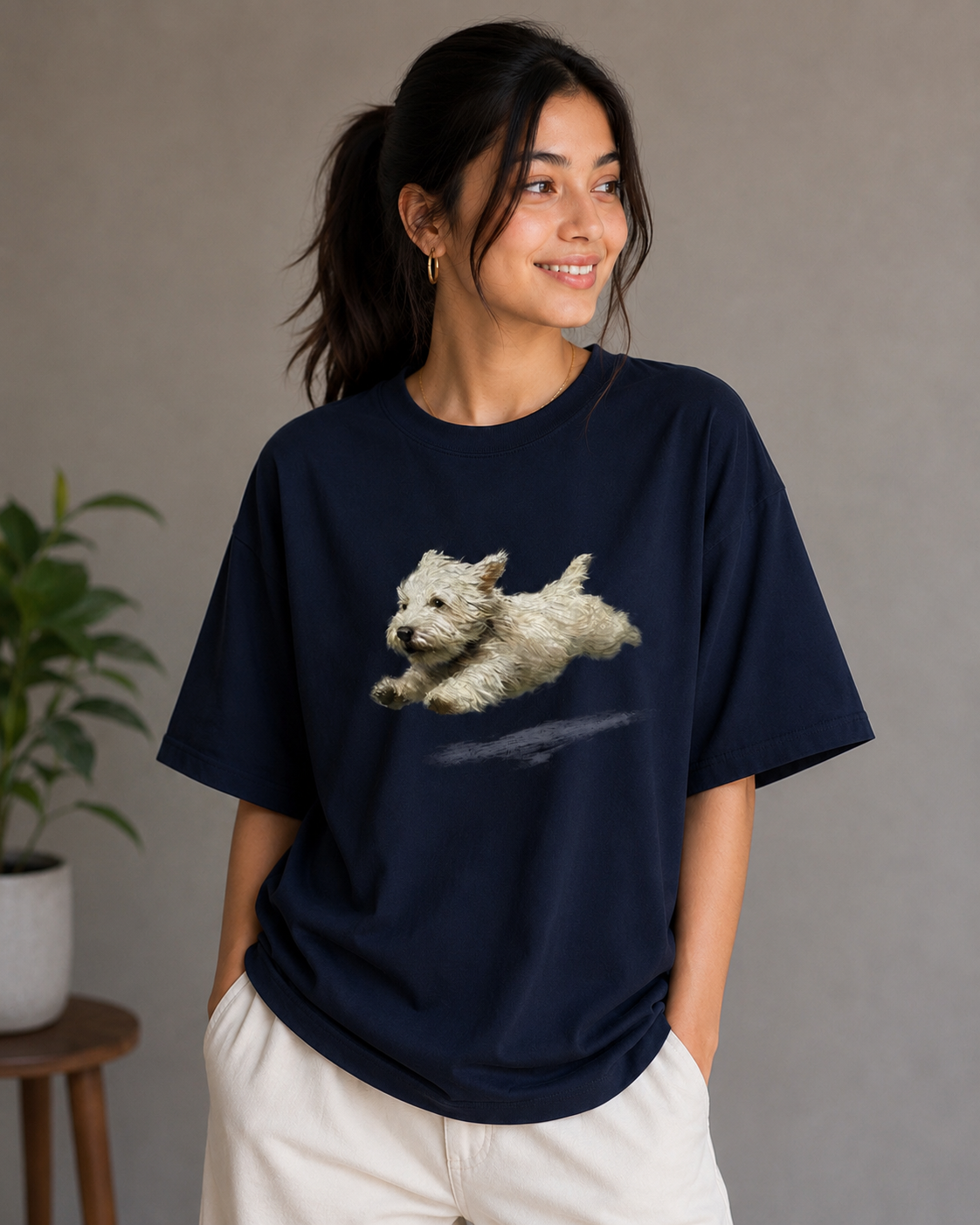 Flying Pup – Playful Dog Lover Unisex Oversized T-Shirt 🐶💙