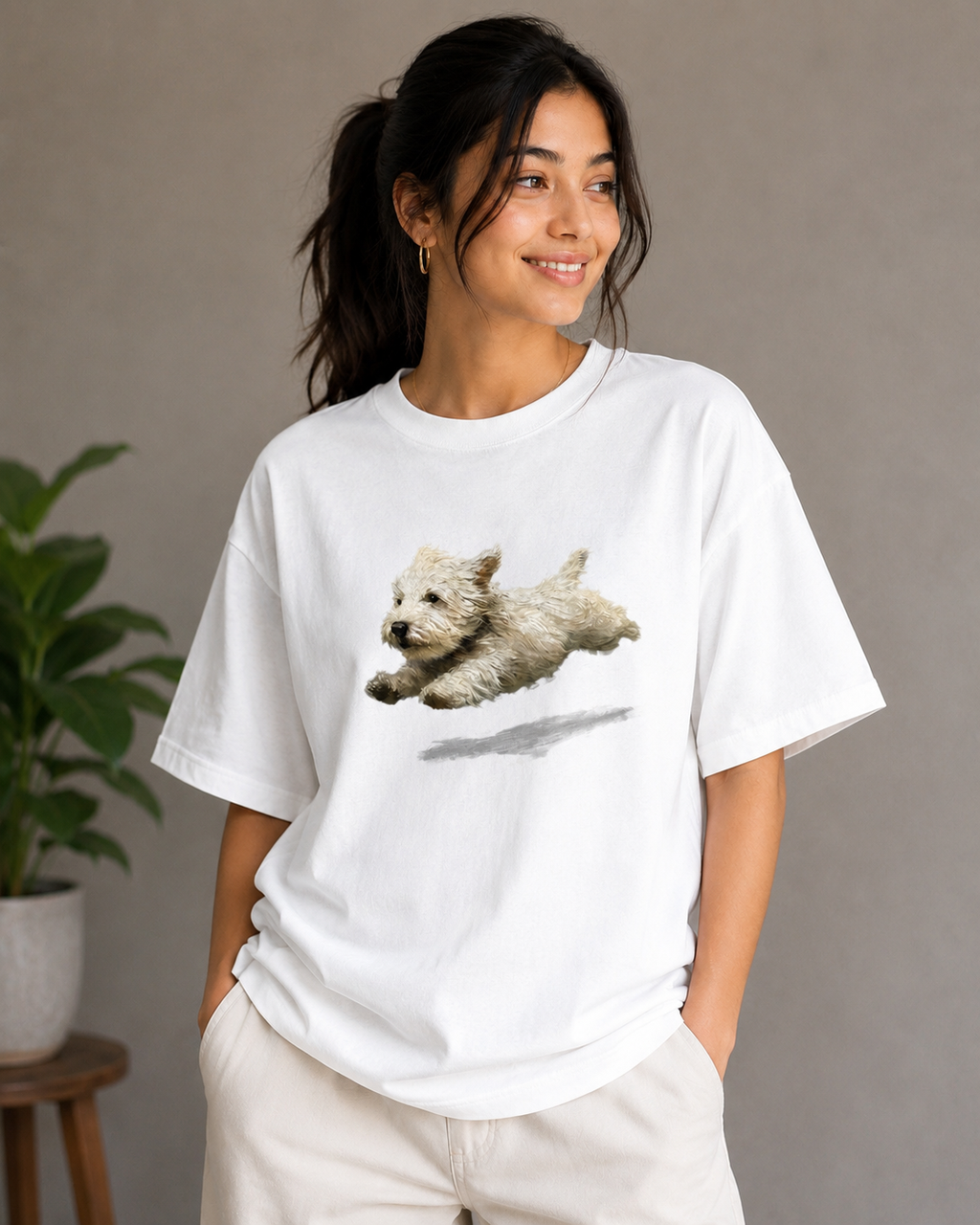 Flying Pup – Playful Dog Lover Unisex Oversized T-Shirt 🐶💙