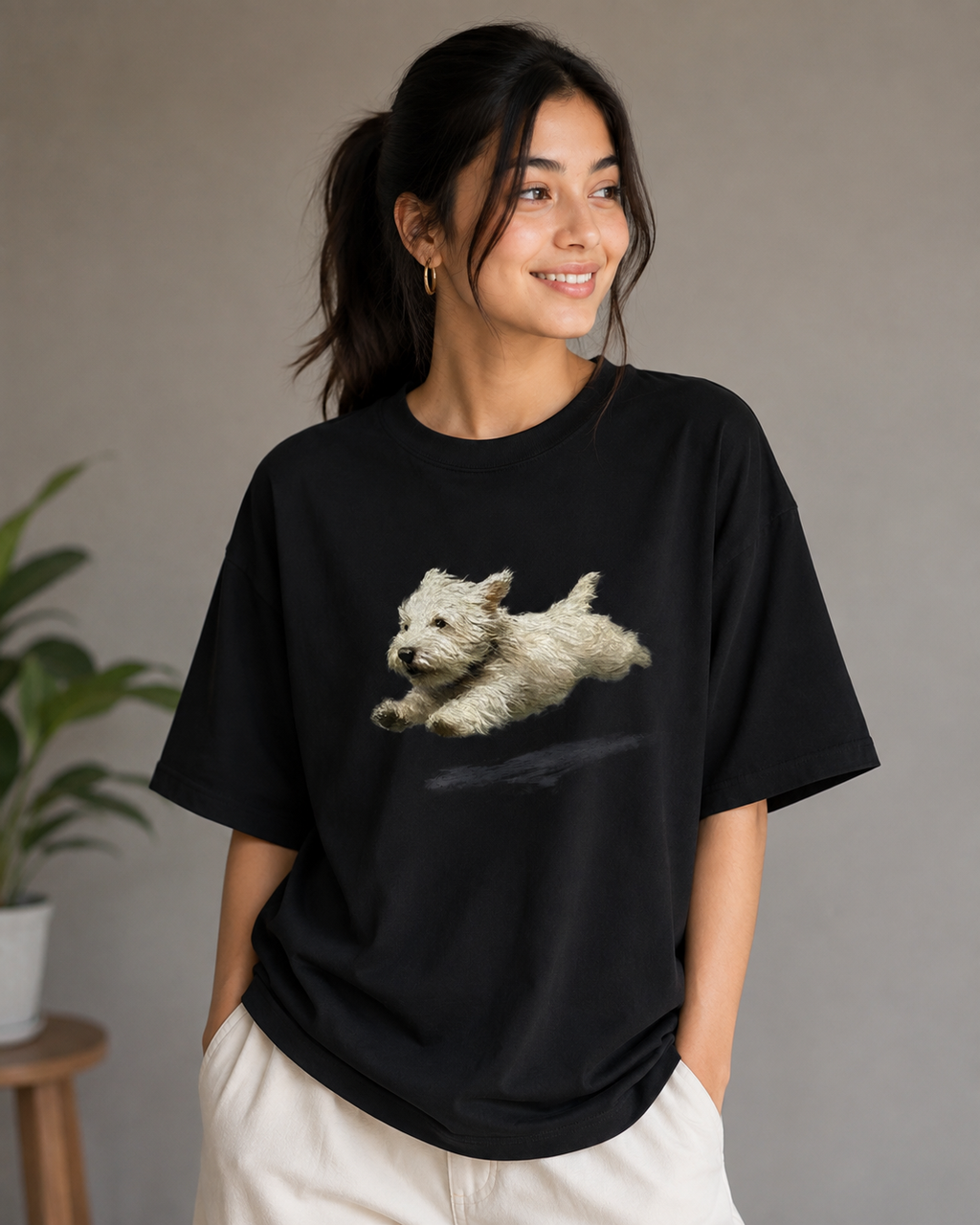 Flying Pup – Playful Dog Lover Unisex Oversized T-Shirt 🐶💙