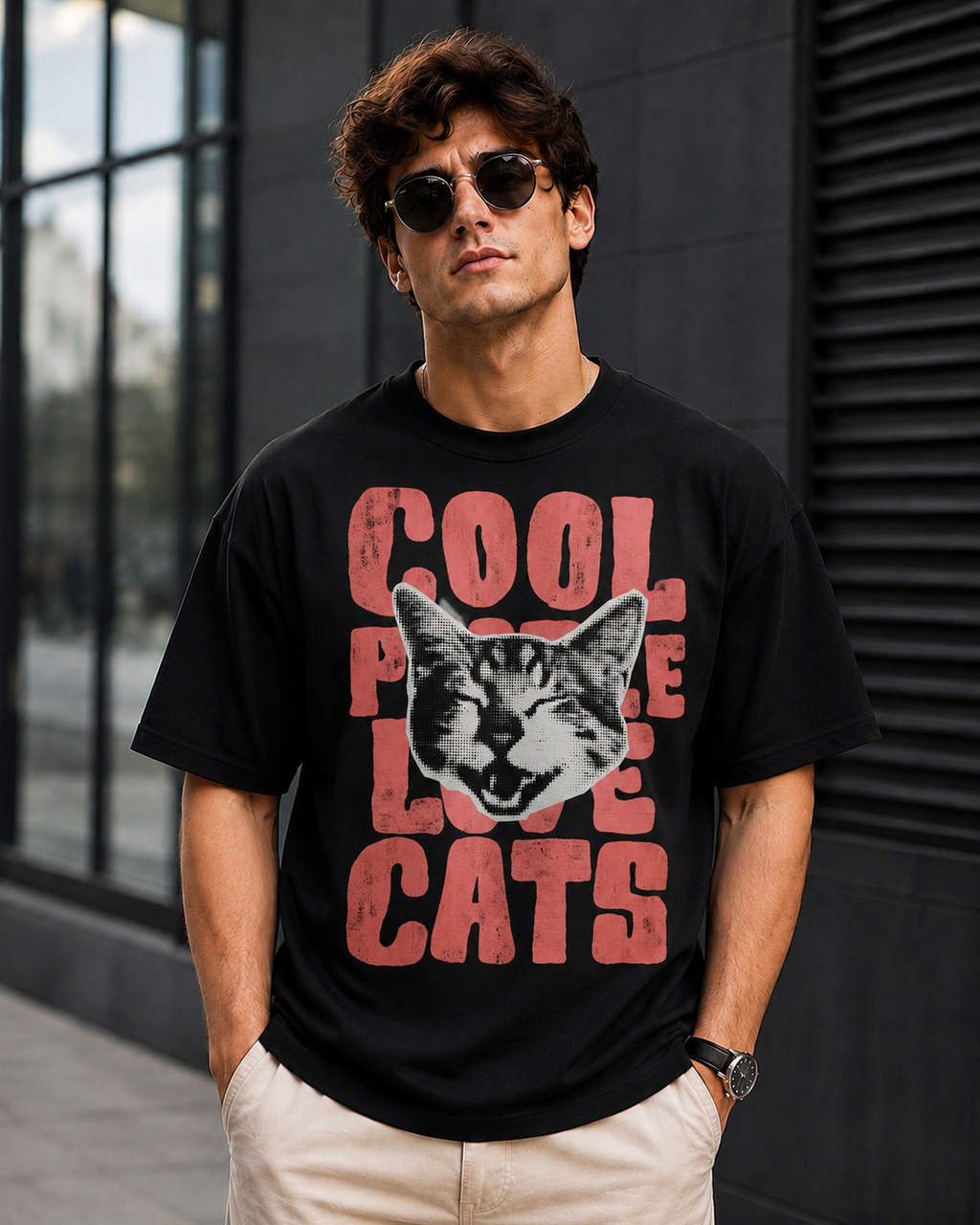 Cool Cats & Good Vibes – Funny Cat Lover Unisex Oversized T-Shirt 🐱❤️