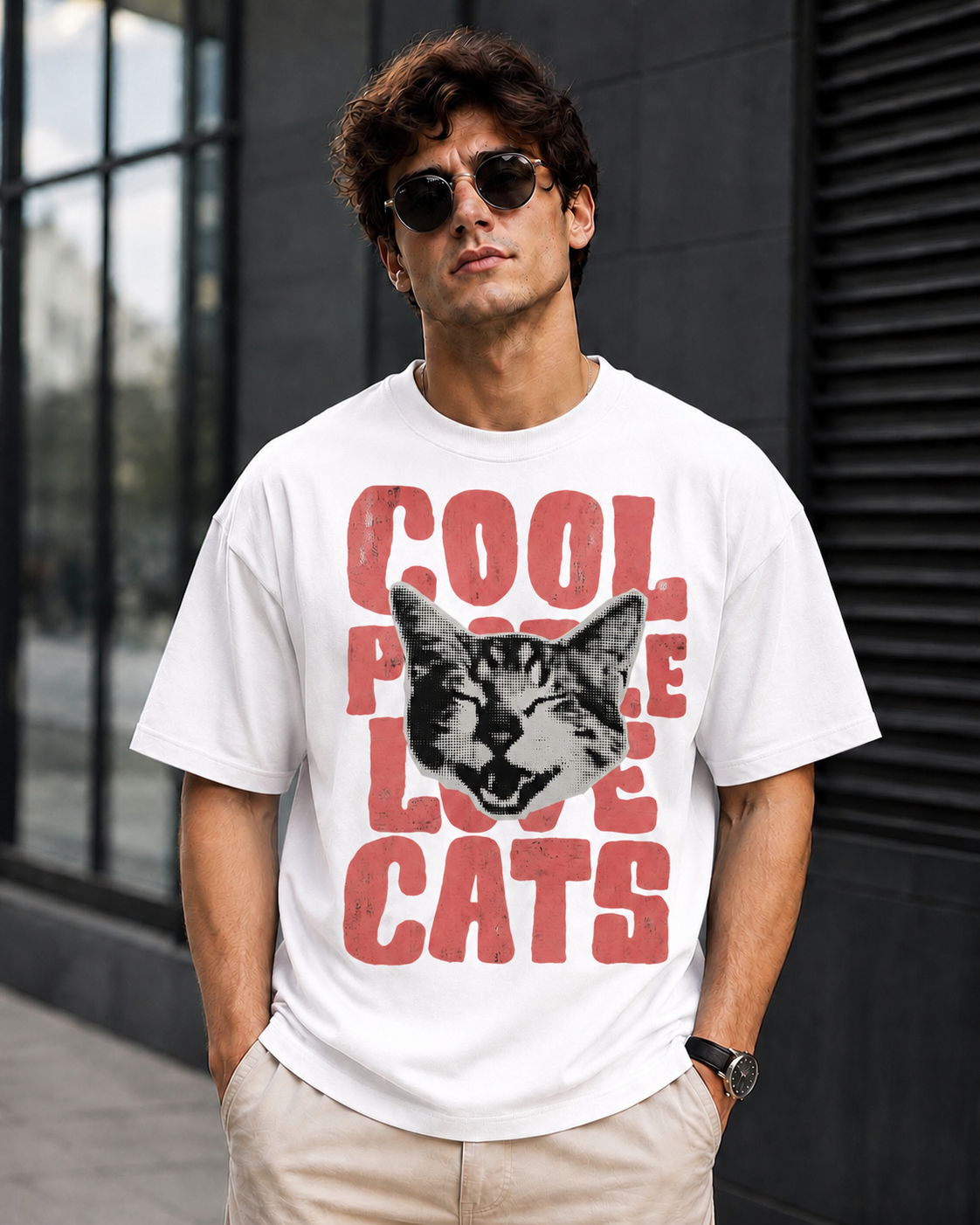 Cool Cats & Good Vibes – Funny Cat Lover Unisex Oversized T-Shirt 🐱❤️