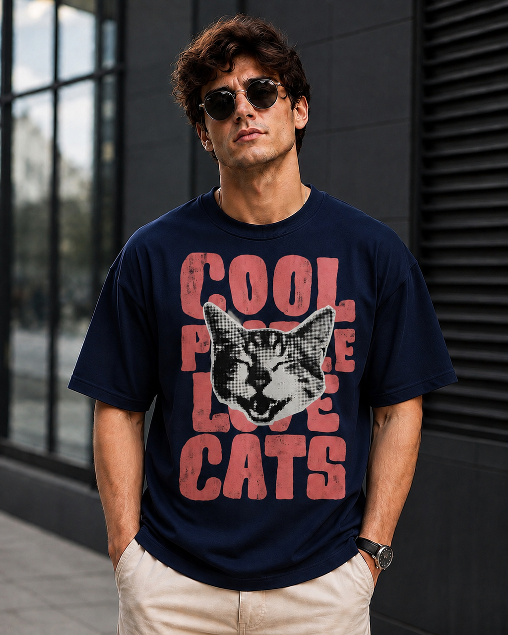 Cool Cats & Good Vibes – Funny Cat Lover Unisex Oversized T-Shirt 🐱❤️