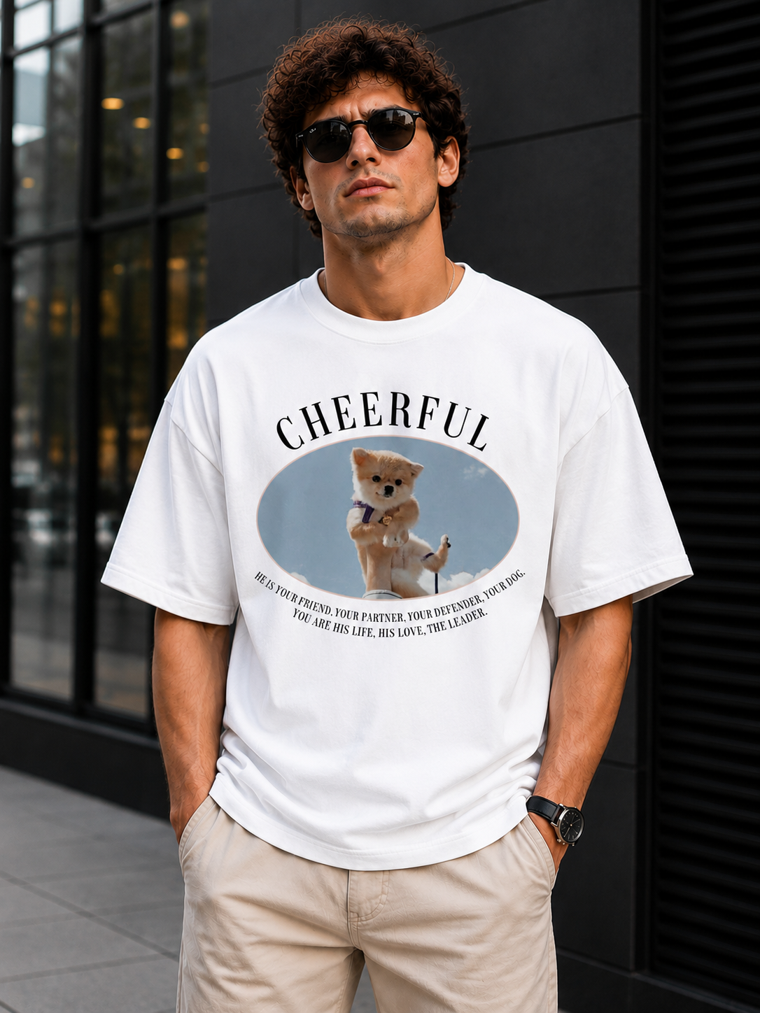 Cheerful Pup – Cute Dog Lover Unisex Oversized T-Shirt 🐶❤️