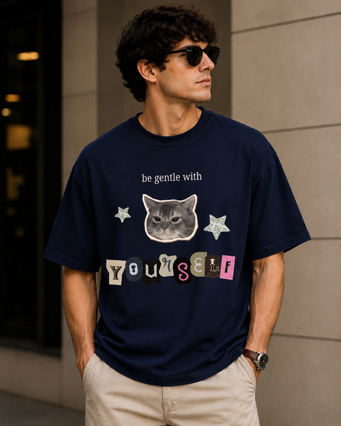 Be Gentle With Yourself – Cute Cat Lover Unisex Oversized T-Shirt🐱✨