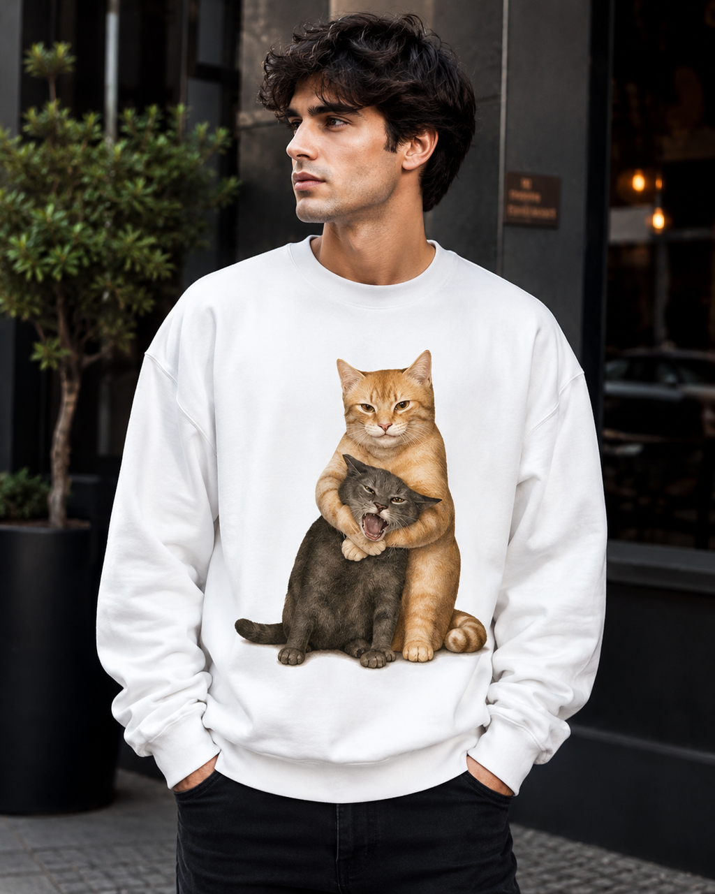 Feline Frenemies – Funny Cat Graphic Sweatshirt | Unisex Sweatshirt