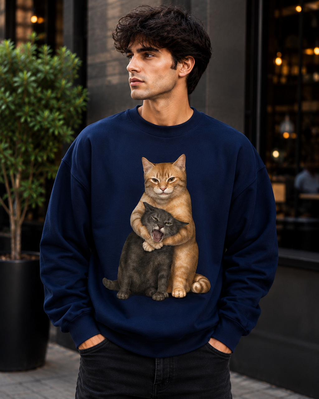 Feline Frenemies – Funny Cat Graphic Sweatshirt | Unisex Sweatshirt
