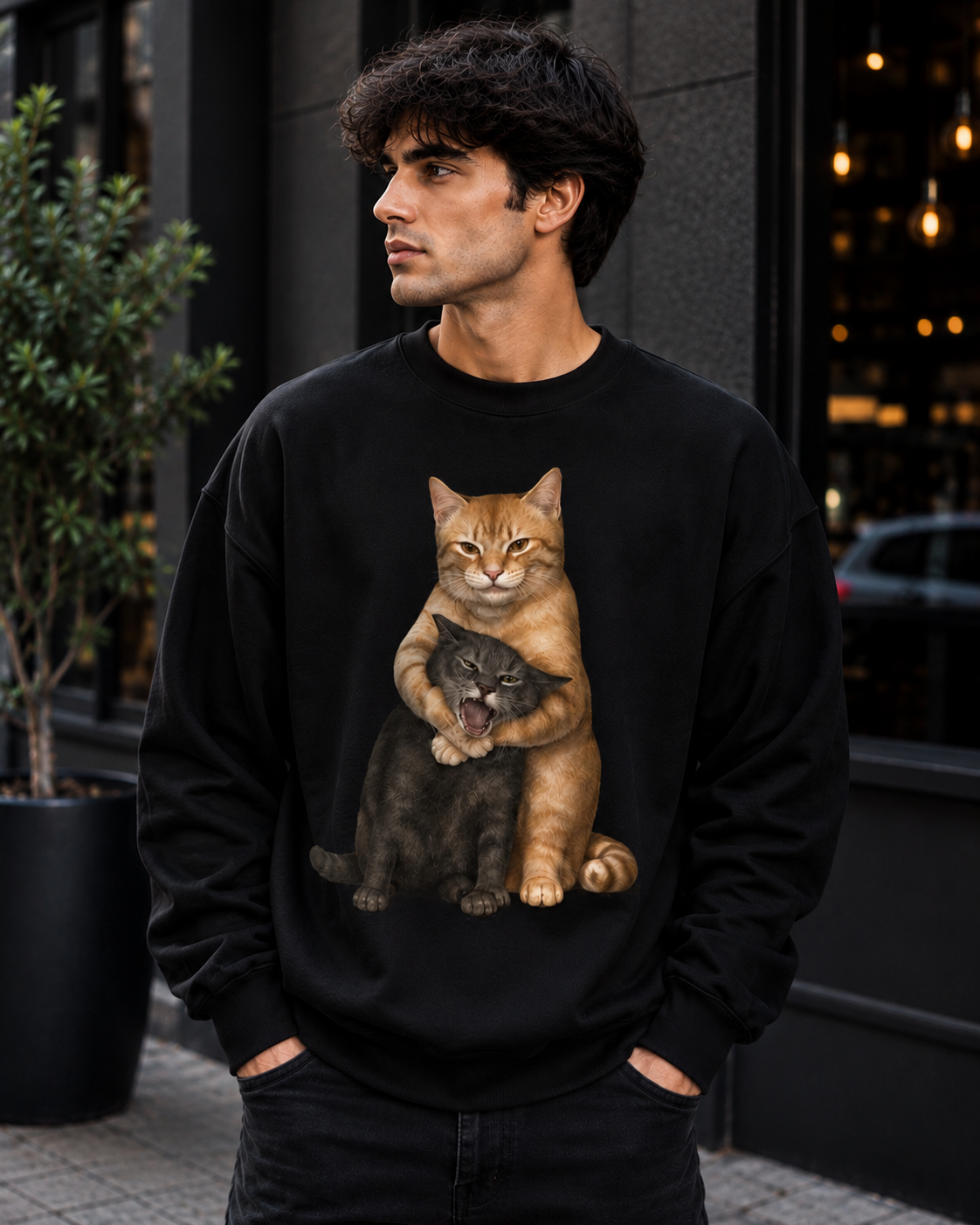 Feline Frenemies – Funny Cat Graphic Sweatshirt | Unisex Sweatshirt