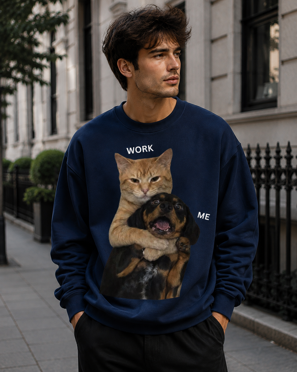 Work Meow, Play Woof – Funny Cat & Dog | Unisex Sweatshirt